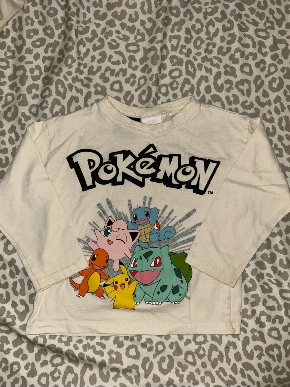 Zara Boy Cream Long-Sleeve Kids Graphic Pokemon Tee